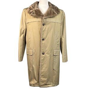 Vintage 70s Woolrich Mens 42 Winter Overcoat Beige Faux Fur Collar USA Made